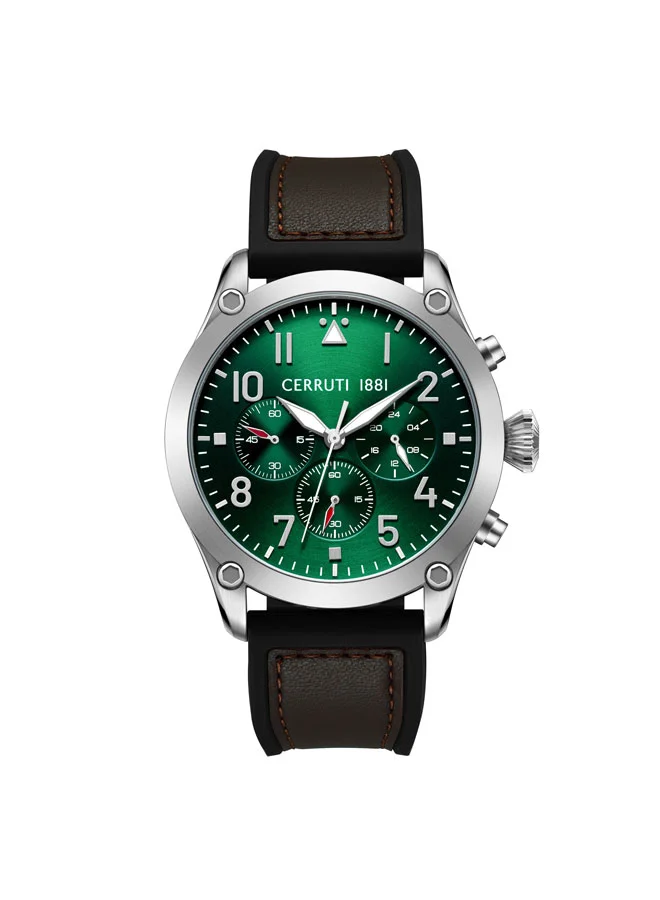 Borgatello Green Dial Silicone-Leather Strap Chronograph Watch for Men, 42mm